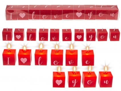 Čtvercové svíčky s písmeny: I love you