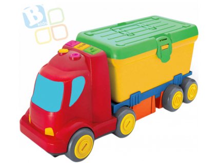 B-KIDS Baby auto náklaďák pracovní stůl 2v1 set s nářadím na baterie pro miminko + Dárek zdarma