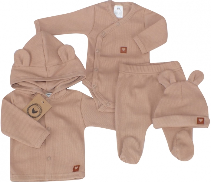 Z&Z Sada do porodnice 4D, žebrovaná, body, polodupačky, kabátek a čepička, béžová Velikost koj. oblečení: 56 (1-2m)