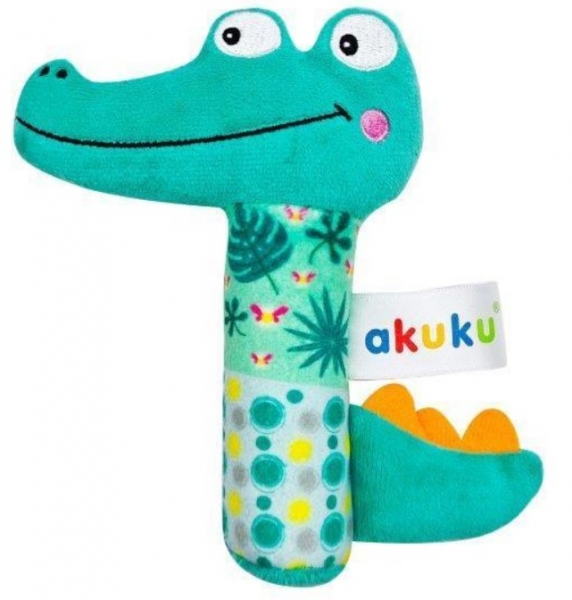 Plyšová hračka s chrastítkem Akuku - Krokodýl, zelená
