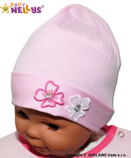 Bavlněná čepička Kytičky Baby Nellys ® - sv. růžová Velikost koj. oblečení: 56-68 (0-6 m)