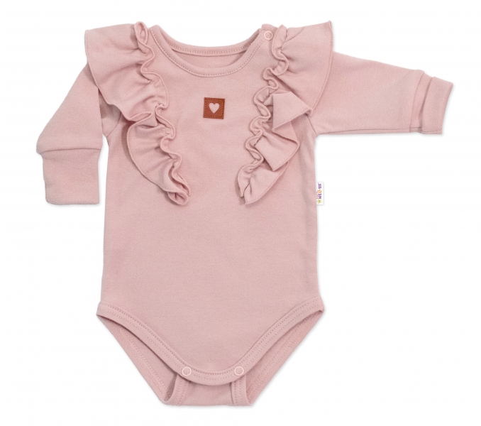 Baby Nellys Rostoucí body NATURE, dlouhý rukáv s volánky, bavlna, starorůžová Velikost koj. oblečení: 62/68 (3-6m)
