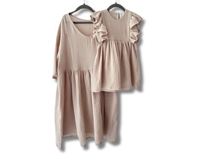 Matchy mušelínový set - materské šaty a volánové šaty
