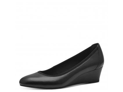 Tamaris Lodičky na klínku  BLACK LEATHER 1-22320-42-003