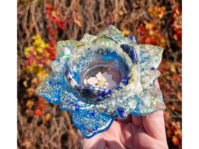 Svícen lapis lazuli, křišťál  květ velký