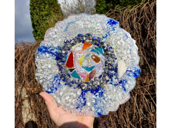 Obrazo/podtácek lapis lazuli, křišťál, krystal z Vysočiny, křišťál