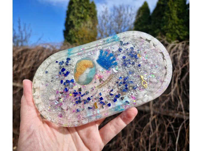 Podtácek královna, lapis lazuli, křišťál, menší
