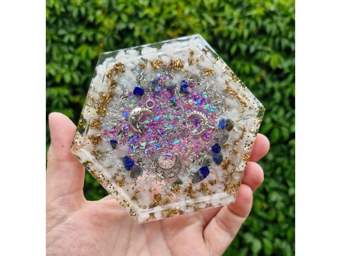 Podtácek lapis lazuli, křišťál, šestihran