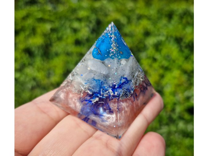 Pyramida achát mini - křišťál