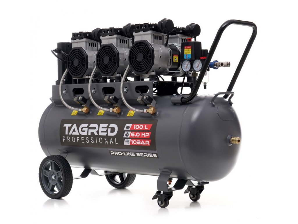 Bezolejový kompresor 10 BAR 100L 6 pístový, výkonný, tichý, Tagred TA3389 1