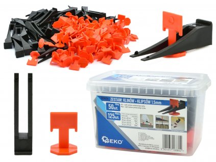 Vyrovnávací systém na obklady a dlažbu 50 klínků + 125 klipsů 1,5 mm, Geko G00434
