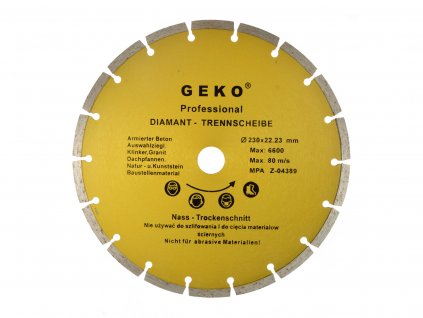 Kotouč řezný diamantový segmentový 230x8x22,23mm PROFI, Geko G00253