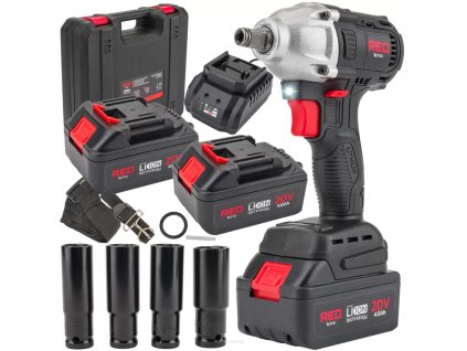 AKU rázový utahovák 20V s příslušenstvím, 2 x AKU, 350Nm, RED Technic RTAKU0026