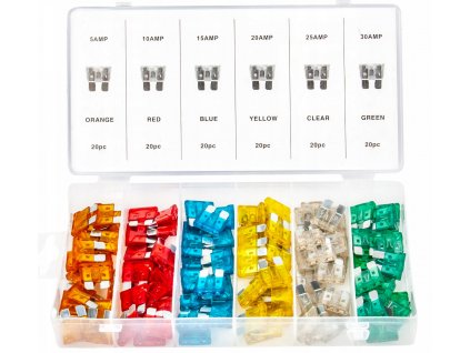 Sada automobilových pojistek 120ks, 5-30A, Kraft&Dele KD1300