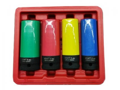 Nástrčné rázové hlavice 1/2", L=79 mm, sada 4 ks, Kraft&Dele KD11751