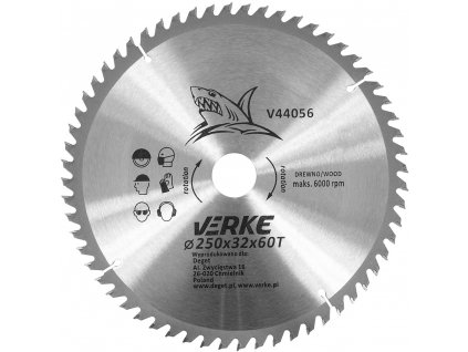 Kotouč pilový na dřevo 250mm*32mm*60T, Verke V44056