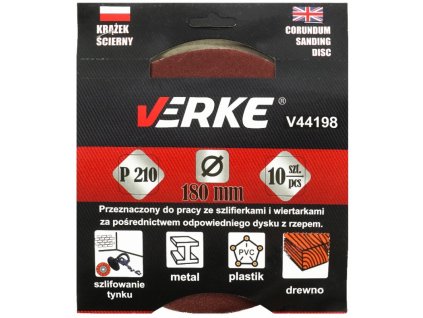 Brusný kotouč (papír) na suchý zip 180 MM P210 10 ks, Verke V44198