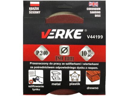 Brusný kotouč (papír) na suchý zip 180 MM P240 10 ks, Verke V44199