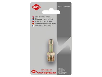 Rychlospojka 1/4" s hadicovou vsuvkou na hadici 8 mm, vnější závit, samec, v blistru, Airpress 4346835