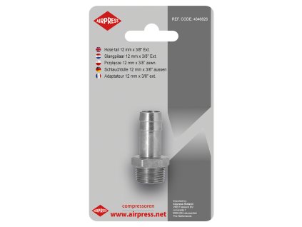 Rychlospojka 3/8" s hadicovou vsuvkou na hadici 12 mm, vnější závit, samec, v blistru, Airpress 4346826
