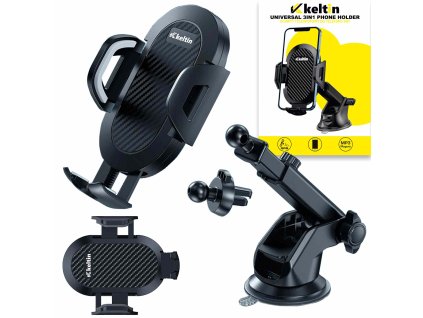 Držák telefonu teleskopický 3v1 - čelní sklo, palubovka, větrací otvor, Geko K02212