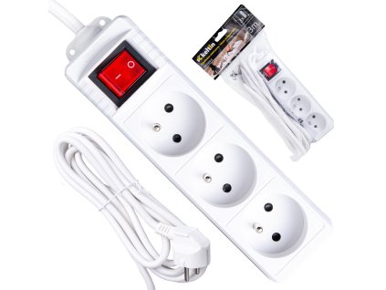 Prodlužovací kabel 3m 3 zásuvky bílý, Geko K00245B-B