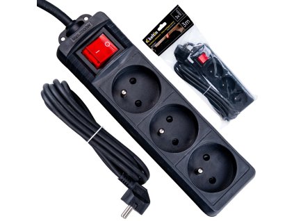 Prodlužovací kabel 3m 3 zásuvky černý, Geko K00245B-C