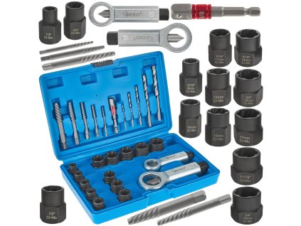 Vytahováky zalomených šroubů a poškozených matic, sada 26 ks, Geko G30036