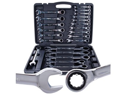 Ráčnové očkoploché klíče, sada 22 ks, 6-32 mm, CrV, Geko G10341