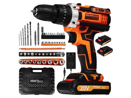 AKU vrtací šroubovák 20V s příslušenstvím, 30Nm 2,0Ah, LED, Kraft&Dele KD3086