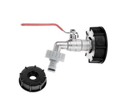 Sada kohoutek 3/4" s výstupem G 1" + adaptér na rychlospojku + závitová matice S60x6 pro IBC kontejner, Geko G70184