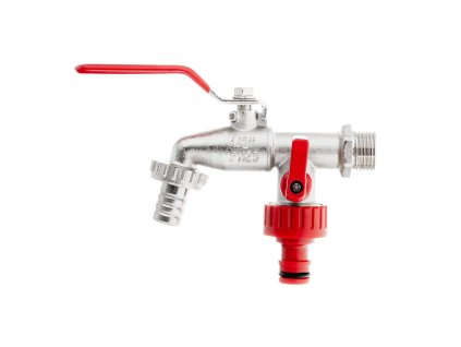 Sada dvojitý kohoutek 1/2" s výstupy G 3/4" + vsuvka pro hadici 1/2" + adaptér na rychlospojku, Geko G70190