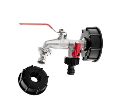 Sada dvojitý kohoutek 1/2" s výstupy G 3/4" + 2 adaptéry na rychlospojky + závitová matice IBC S60x6, Geko G70191