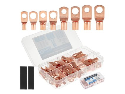 Sada měděných kabelových oček s teplem smrštitelnými bužírkami 140 ks, Geko G03621