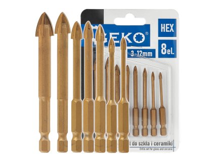 Vrtáky na sklo a keramiku HEX 3-12mm, sada 8ks, Geko G39701