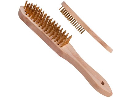 Kartáč ocelový pomosazený, 5 řad, dřevěný, Geko G00732