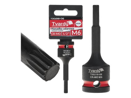 Rázový nástrčný klíč SPLINE 1/2" M6 CR-MO TVARDY, Geko T00218-06