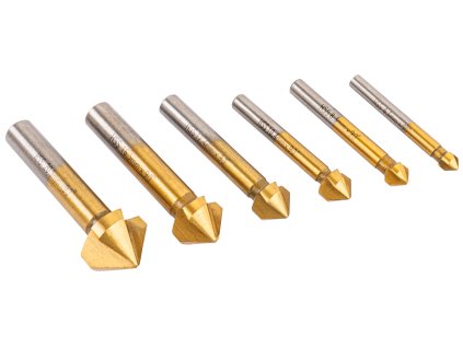 Frézovací záhlubníky a kuželové srážeče hran 6,3–20,5mm PM-ZPM-6T, sada 6ks, Powermat PM1457