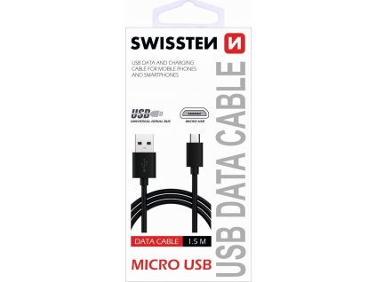 DATOVÝ KABEL SWISSTEN USB / MICRO USB 1,5 M ČERNÝ