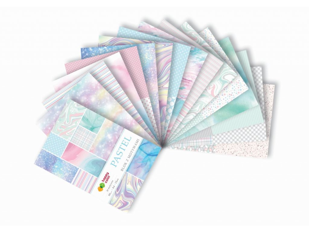 HAPPY COLOR papier A4 80g/m2 15listov 26 vzorov PASTEL