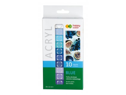 HAPPY COLOR akrylové farby 10ks 12ml odtiene MODRÉ