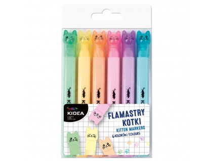 Kidea zvýrazňovače 6ks pastel Mačky (D)