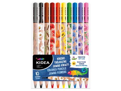 Kidea pastelky trojhranné Jumbo 10ks Kvietky (D)