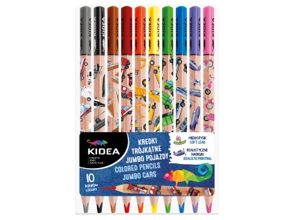 Kidea pastelky trojhranné Jumbo 10ks Vozidlá (D)