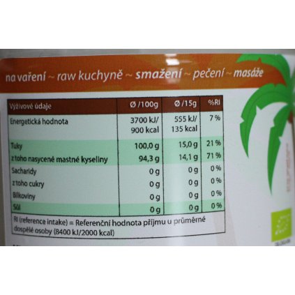 Kokosový olej v bio kvalitě, za studena lisovaný - malá sklenice 364 ml / 335 g
