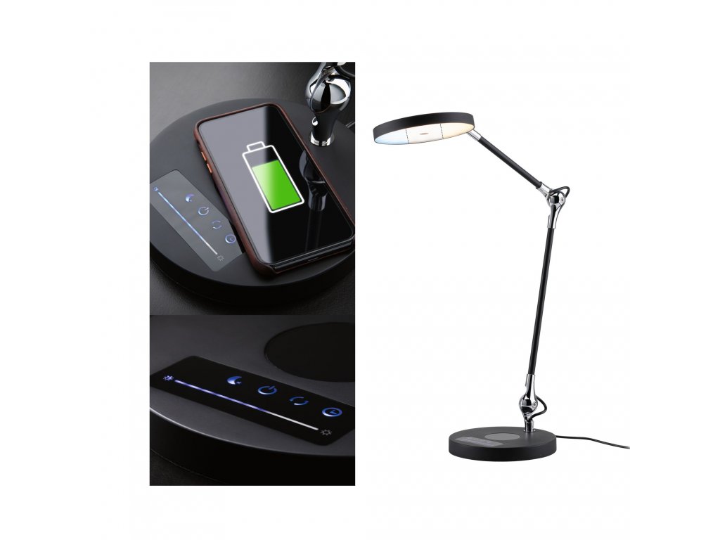 PAULMANN LED stolní lampa na psací stůl Numis 11W Qi nabíjení telefonu  WhiteSwitch 2.700-6.500K - DůmSvětel.cz