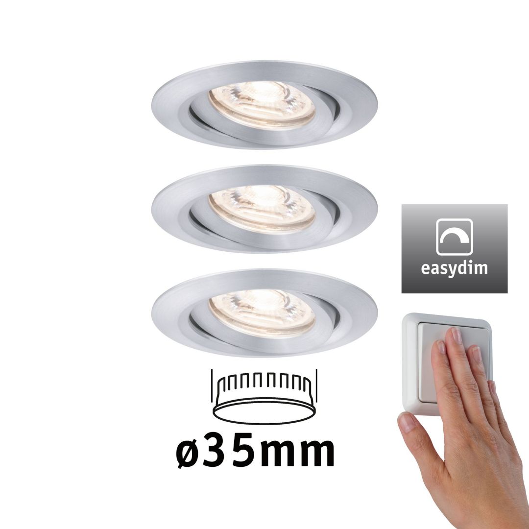 PAULMANN - LED vestavné svítidlo Nova mini Plus EasyDim výklopné 3x4,2W 2.700K hliník, P 92975