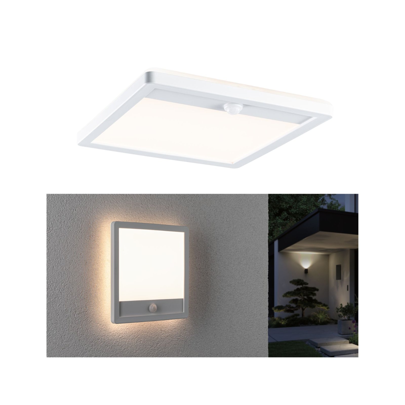 PAULMANN LED venkovní panel Lamina s čidlem pohybu IP44 hranaté 250x250mm 3000K 14,5W 230V bílá, 94663