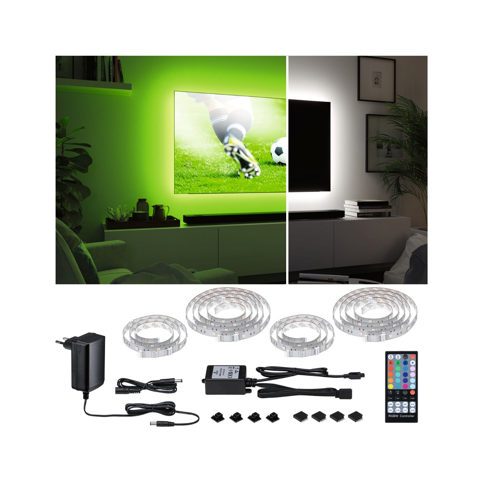 PAULMANN MaxLED 250 LED pásek na TV Comfort základní sada 65 Zoll 4,3m 22W 234lm/m 28LEDs/m RGBW+ 24VA