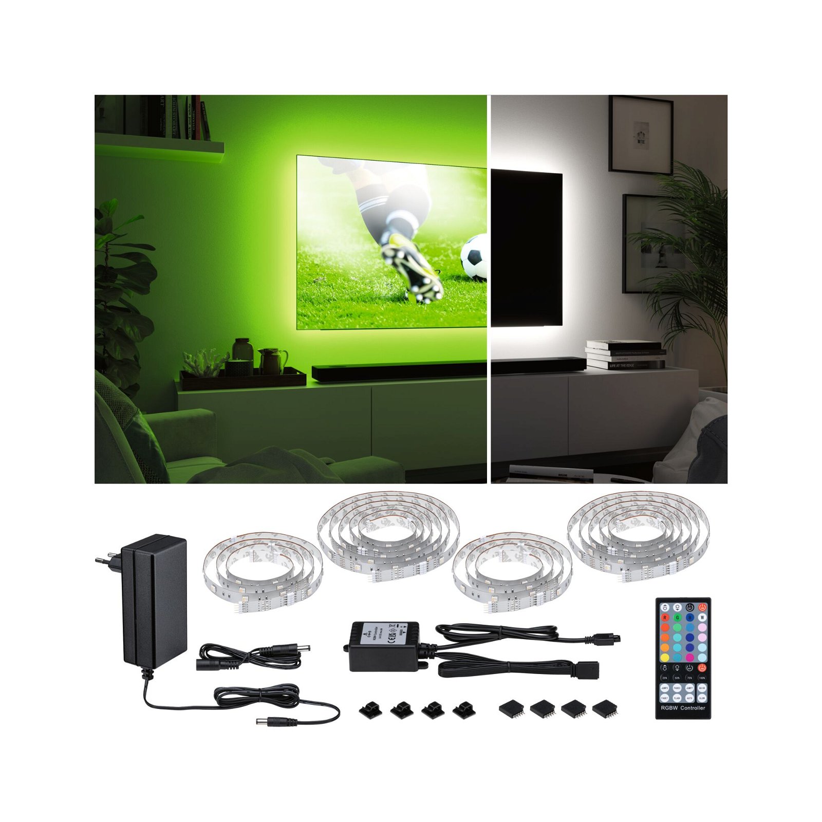 PAULMANN MaxLED 250 LED pásek na TV Comfort základní sada 75 Zoll 5,1m 25,5W 230lm/m 28LEDs/m RGBW+ 36VA